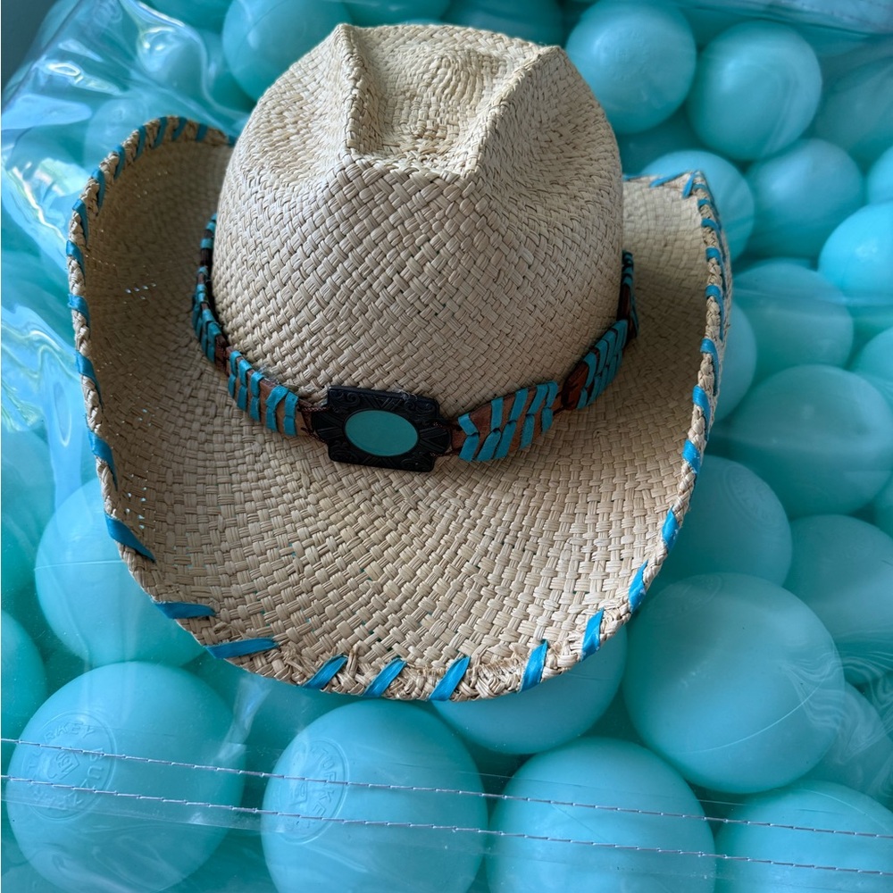 Bullhide straw  Cowboy Hat with Turquoise Accents